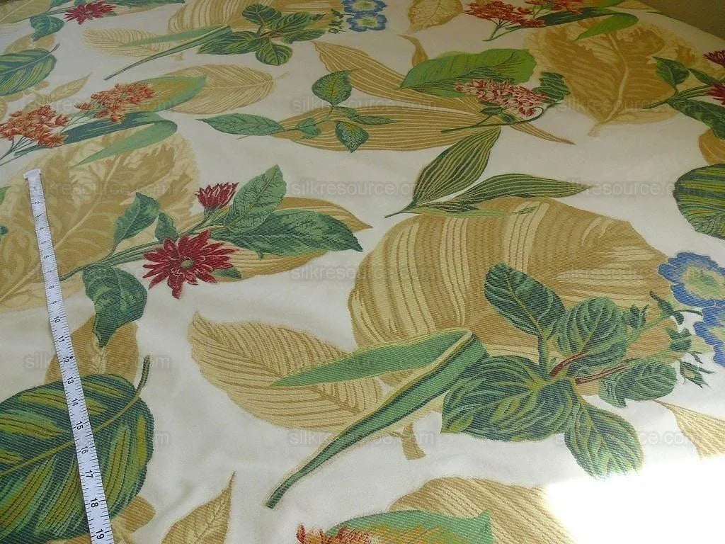 Tropical Flowers & Foliage On Cream Fil Coupe High end Bty