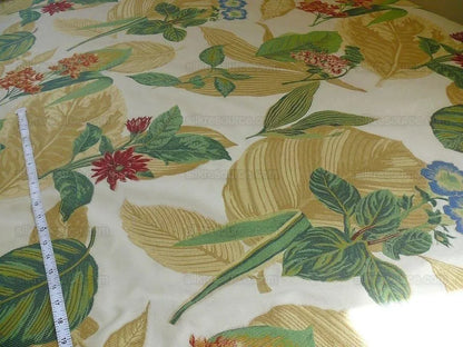 Tropical Flowers & Foliage On Cream Fil Coupe High end Bty