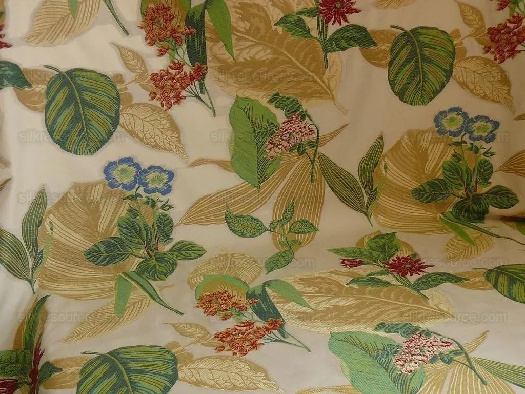 Tropical Flowers & Foliage On Cream Fil Coupe High end Bty