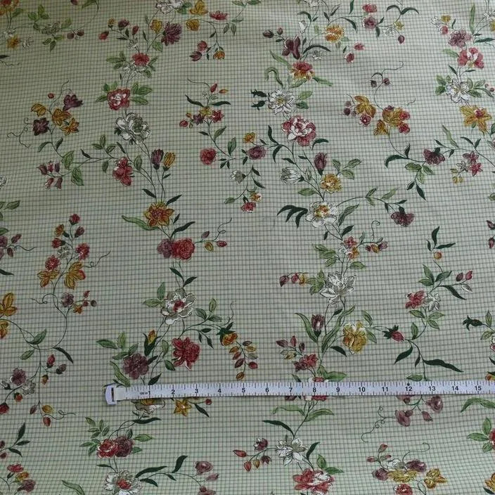 SCALAMANDRE CHARLOTTE FLOWER ON GREEN PLAID hand paint BTY