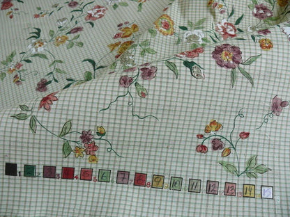 Scalamandre Charlotte Flower On Green Plaid Hand Painted Pink Red Purple Green Trellis English Country Garden 15 Screens!