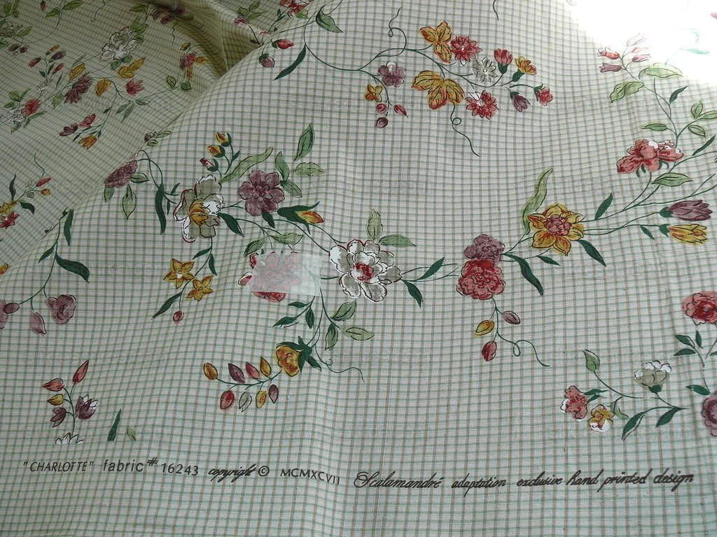 Scalamandre Charlotte Flower On Green Plaid Hand Painted Pink Red Purple Green Trellis English Country Garden 15 Screens!