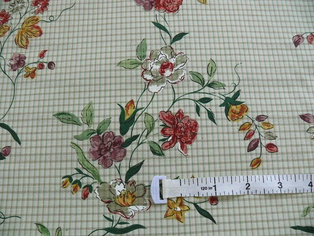 Scalamandre Charlotte Flower On Green Plaid Hand Painted Pink Red Purple Green Trellis English Country Garden 15 Screens!