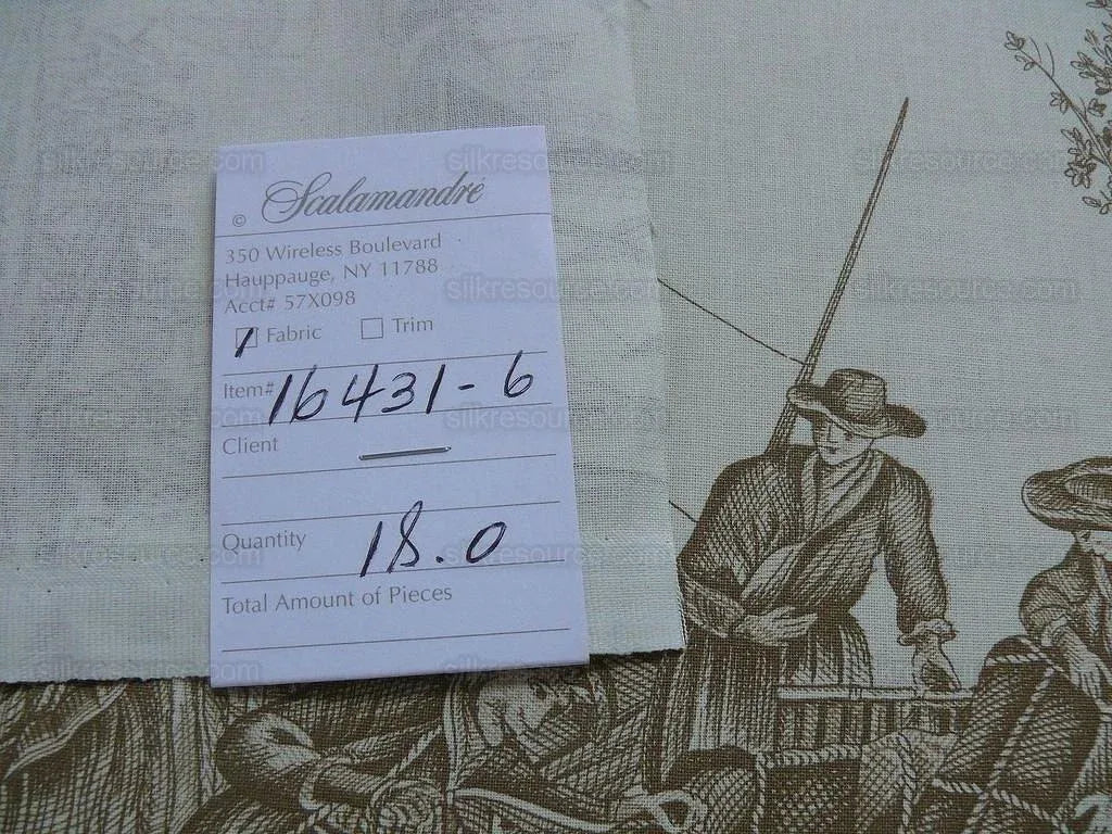 Scalamandre Marine Toile de Jouy Chintz Cotton Ships Sea Voyage Fishing Village Print Sand White MSRP USD 228Y