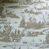 Scalamandre Marine Toile de Jouy Chintz Cotton Ships Sea Voyage Fishing Village Print Sand White MSRP USD 228Y