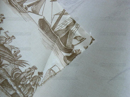 Scalamandre Marine Toile de Jouy Chintz Cotton Ships Sea Voyage Fishing Village Print Sand White MSRP USD 228Y