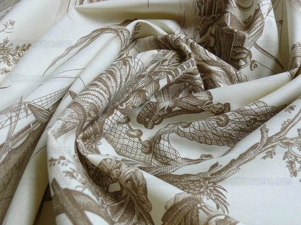 Scalamandre Marine Toile de Jouy Chintz Cotton Ships Sea Voyage Fishing Village Print Sand White MSRP USD 228Y