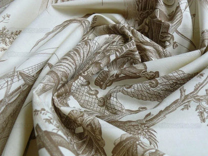 Scalamandre Marine Toile de Jouy Chintz Cotton Ships Sea Voyage Fishing Village Print Sand White MSRP USD 228Y