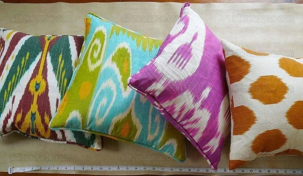 Brunschwig &amp; Fils Silk Ikat Pillow Brown orange Spots On White