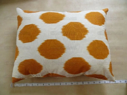 Brunschwig &amp; Fils Silk Ikat Pillow Brown orange Spots On White