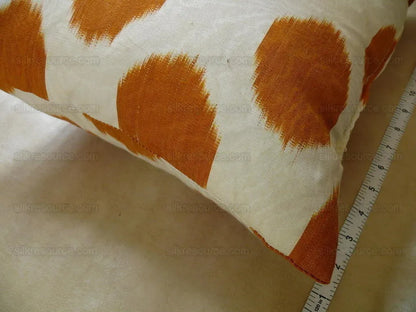 Brunschwig &amp; Fils Silk Ikat Pillow Brown orange Spots On White