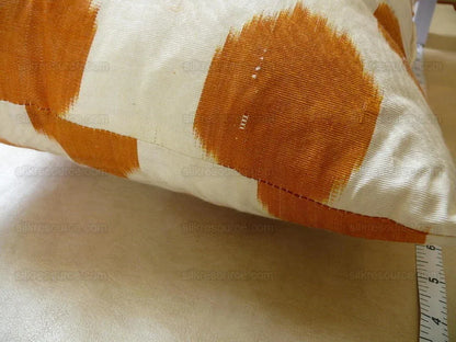 Brunschwig &amp; Fils Silk Ikat Pillow Brown orange Spots On White