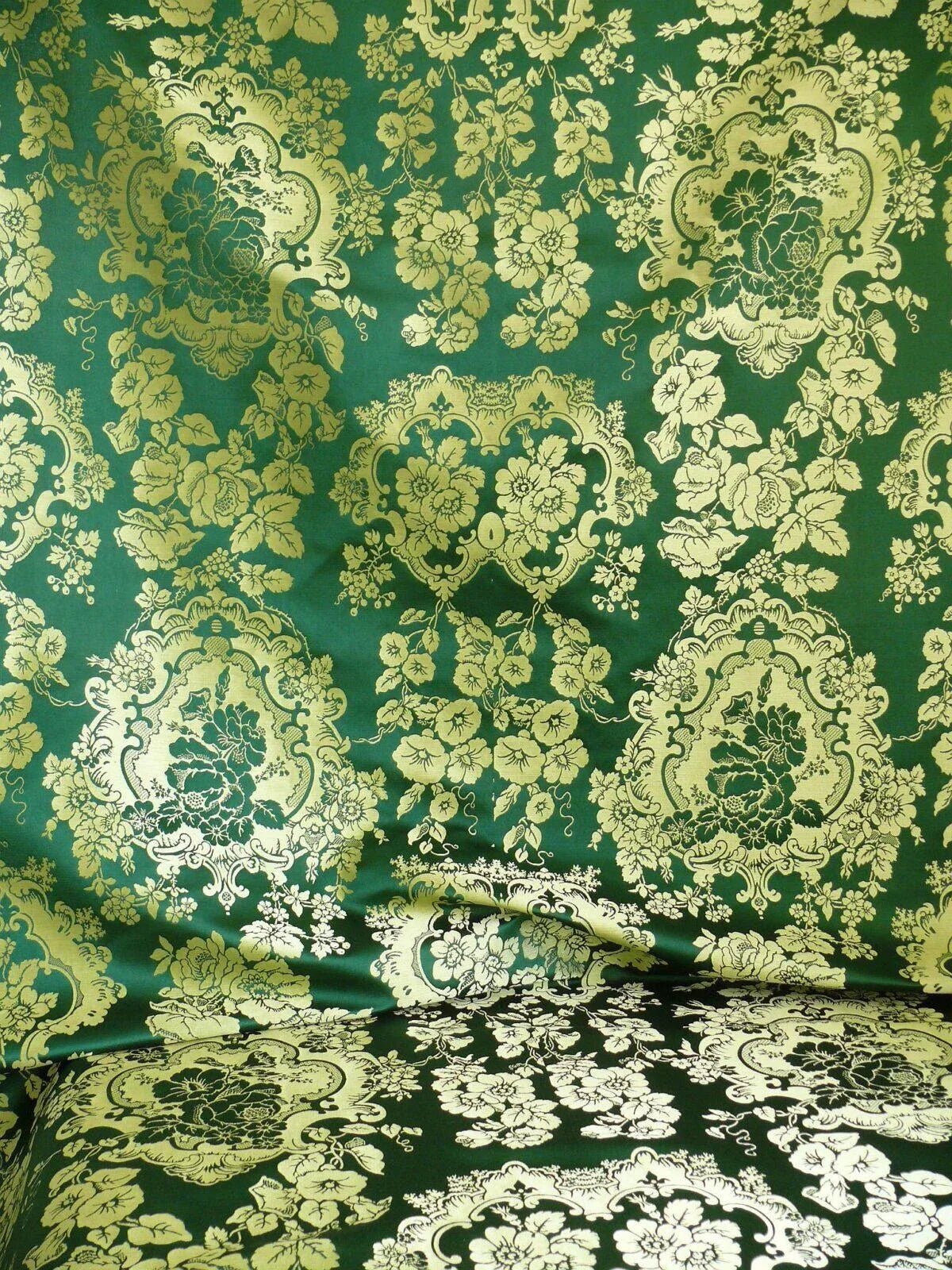 SCALAMANDRE "VILLA LOUIS" SILK BROCATELLE EMERALD GREEN MSRP$500