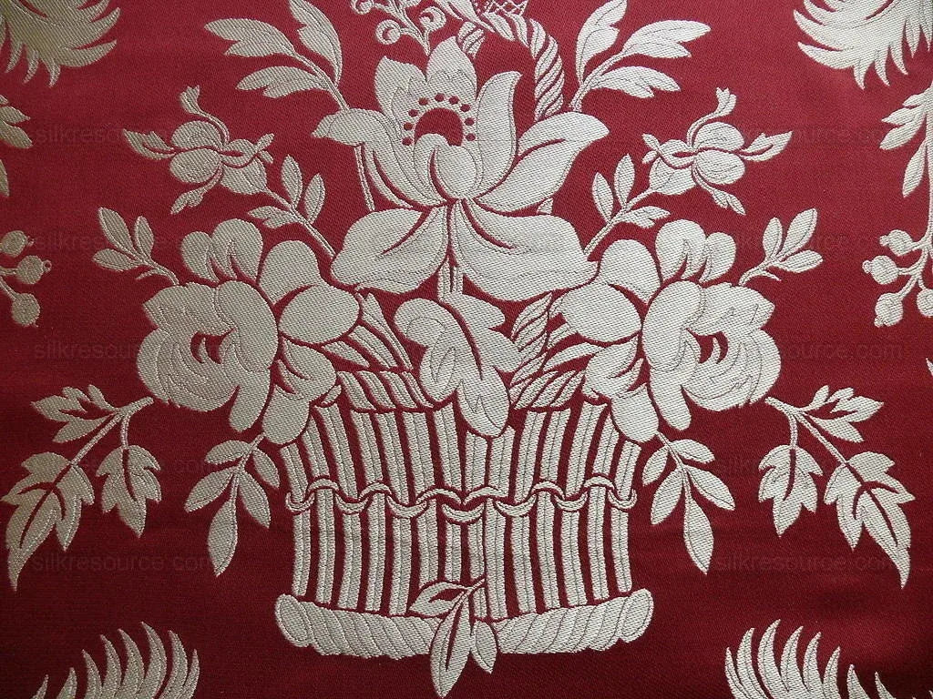 By Yd Scalamandre "Readbourne Bouquet" Silk Lampas Scarlet Red White MSRP USD 450/yard