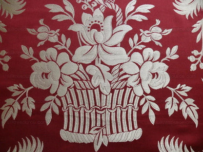 By Yd Scalamandre "Readbourne Bouquet" Silk Lampas Scarlet Red White MSRP USD 450/yard