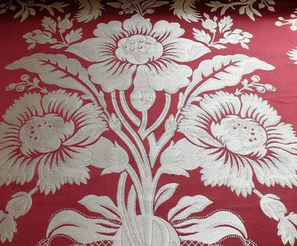 By Yd Scalamandre "Readbourne Bouquet" Silk Lampas Scarlet Red White MSRP USD 450/yard