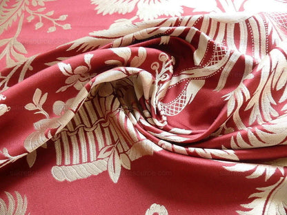 By Yd Scalamandre "Readbourne Bouquet" Silk Lampas Scarlet Red White MSRP USD 450/yard