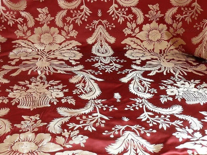 By Yd Scalamandre "Readbourne Bouquet" Silk Lampas Scarlet Red White MSRP USD 450/yard
