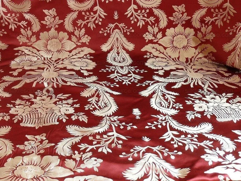 BY Yard Scalamandre "readbourne Bouquet" Silk Lampas Red White Neoclassical, Scarlet