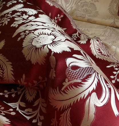 BY Yard Scalamandre "readbourne Bouquet" Silk Lampas Red White Neoclassical, Scarlet