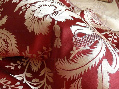By Yd Scalamandre "Readbourne Bouquet" Silk Lampas Scarlet Red White MSRP USD 450/yard