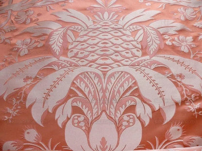 By Yard Scalamandre "NATCHEZ" Silk Lampas in Ripe Peach and Cream Salmon Pink &amp; Off White Silver PineappleWhite 18th C MSRP$1200+/Y