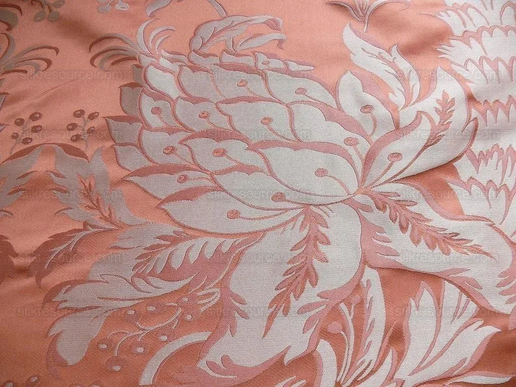 By Yard Scalamandre "NATCHEZ" Silk Lampas in Ripe Peach and Cream Salmon Pink &amp; Off White Silver PineappleWhite 18th C MSRP$1200+/Y