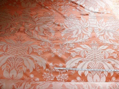 By Yard Scalamandre "NATCHEZ" Silk Lampas in Ripe Peach and Cream Salmon Pink &amp; Off White Silver PineappleWhite 18th C MSRP$1200+/Y