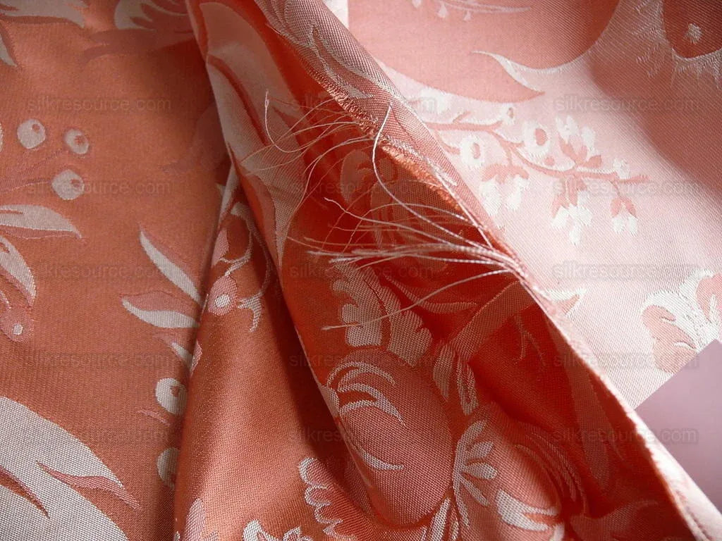 By Yard Scalamandre "NATCHEZ" Silk Lampas in Ripe Peach and Cream Salmon Pink &amp; Off White Silver PineappleWhite 18th C MSRP$1200+/Y