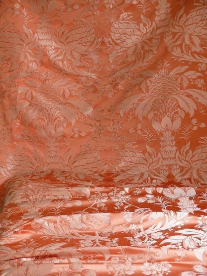 By Yard Scalamandre "NATCHEZ" Silk Lampas in Ripe Peach and Cream Salmon Pink &amp; Off White Silver PineappleWhite 18th C MSRP$1200+/Y