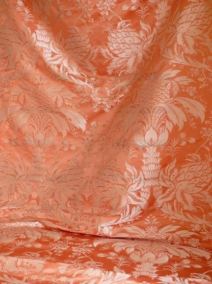 By Yard Scalamandre "NATCHEZ" Silk Lampas in Ripe Peach and Cream Salmon Pink &amp; Off White Silver PineappleWhite 18th C MSRP$1200+/Y