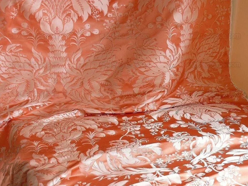 By Yard Scalamandre "NATCHEZ" Silk Lampas in Ripe Peach and Cream Salmon Pink &amp; Off White Silver PineappleWhite 18th C MSRP$1200+/Y