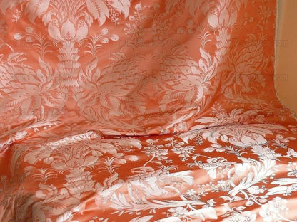 By Yard Scalamandre "NATCHEZ" Silk Lampas in Ripe Peach and Cream Salmon Pink &amp; Off White Silver PineappleWhite 18th C MSRP$1200+/Y
