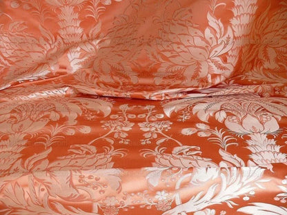By Yard Scalamandre "NATCHEZ" Silk Lampas in Ripe Peach and Cream Salmon Pink &amp; Off White Silver PineappleWhite 18th C MSRP$1200+/Y