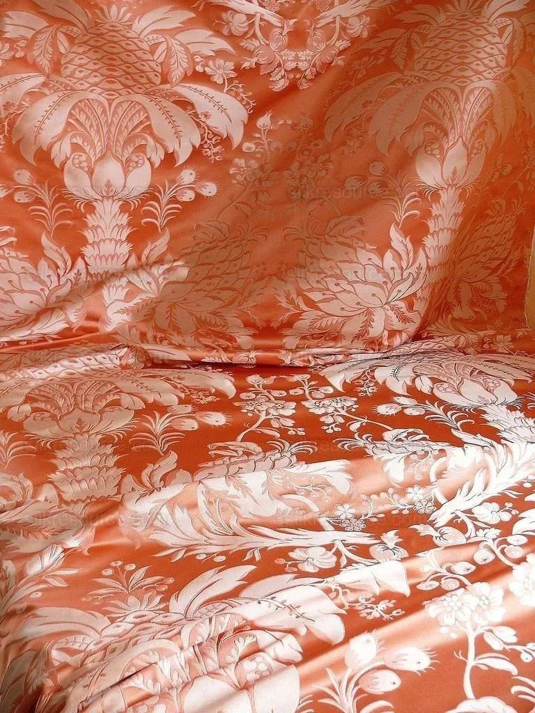 By Yard Scalamandre "NATCHEZ" Silk Lampas in Ripe Peach and Cream Salmon Pink &amp; Off White Silver PineappleWhite 18th C MSRP$1200+/Y
