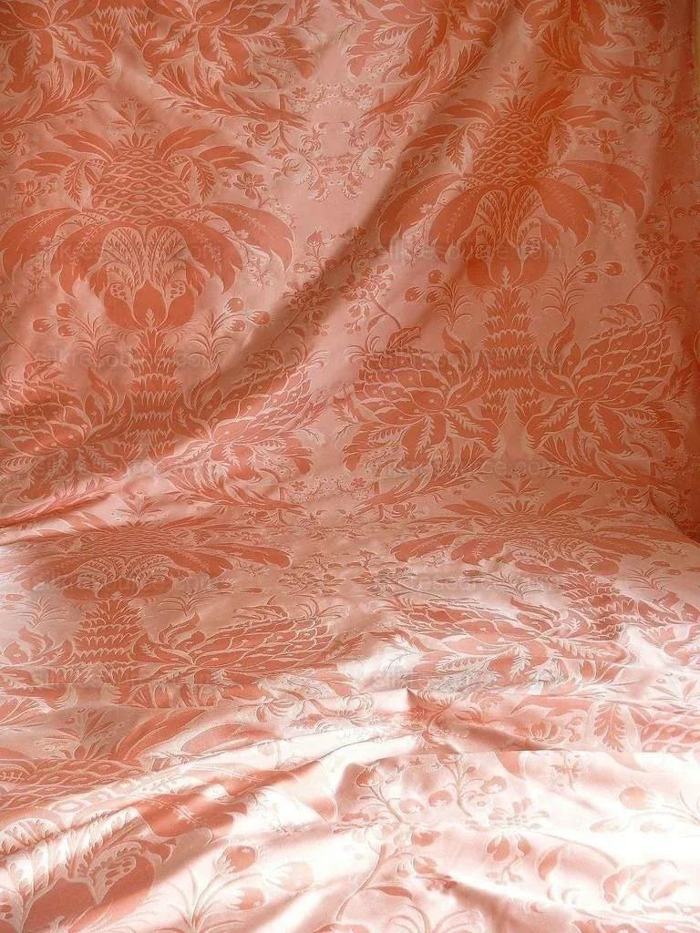 By Yard Scalamandre "NATCHEZ" Silk Lampas in Ripe Peach and Cream Salmon Pink &amp; Off White Silver PineappleWhite 18th C MSRP$1200+/Y