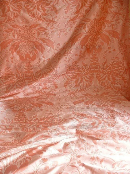 By Yard Scalamandre "NATCHEZ" Silk Lampas in Ripe Peach and Cream Salmon Pink &amp; Off White Silver PineappleWhite 18th C MSRP$1200+/Y