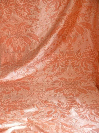 By Yard Scalamandre "NATCHEZ" Silk Lampas in Ripe Peach and Cream Salmon Pink &amp; Off White Silver PineappleWhite 18th C MSRP$1200+/Y