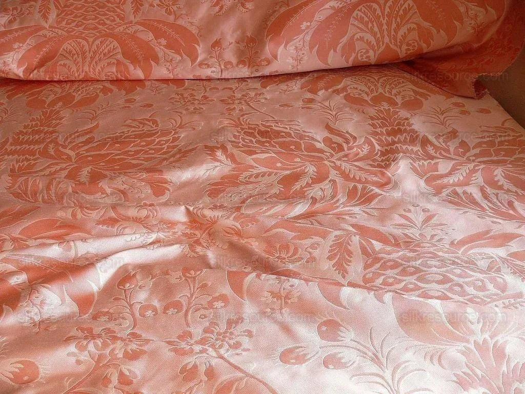 By Yard Scalamandre "NATCHEZ" Silk Lampas in Ripe Peach and Cream Salmon Pink &amp; Off White Silver PineappleWhite 18th C MSRP$1200+/Y