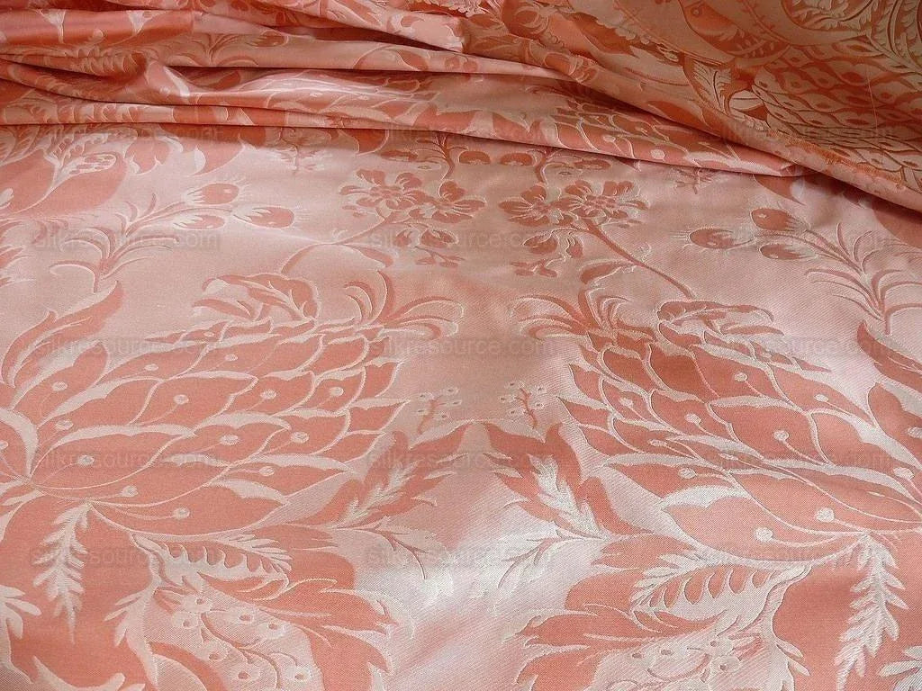 By Yard Scalamandre "NATCHEZ" Silk Lampas in Ripe Peach and Cream Salmon Pink &amp; Off White Silver PineappleWhite 18th C MSRP$1200+/Y