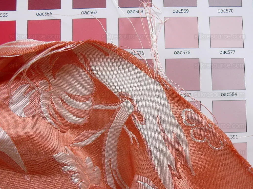 By Yard Scalamandre "NATCHEZ" Silk Lampas in Ripe Peach and Cream Salmon Pink &amp; Off White Silver PineappleWhite 18th C MSRP$1200+/Y