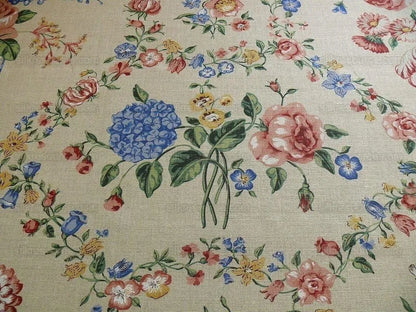 Scalamandre Lady's Fancy Print Rose Pink Green Bright Blue Purple Multi Rose Peony Tulip Hydrangea Raw Linen Heavy 16 Screens MSRP USD 216/y