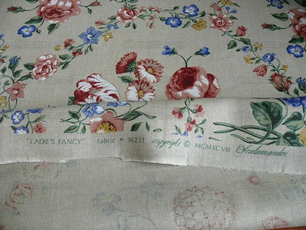 Scalamandre Lady's Fancy Print Rose Pink Green Bright Blue Purple Multi Rose Peony Tulip Hydrangea Raw Linen Heavy 16 Screens MSRP USD 216/y