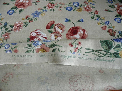 Scalamandre Lady's Fancy Print Rose Pink Green Bright Blue Purple Multi Rose Peony Tulip Hydrangea Raw Linen Heavy 16 Screens MSRP USD 216/y