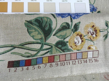 Scalamandre Lady's Fancy Print Rose Pink Green Bright Blue Purple Multi Rose Peony Tulip Hydrangea Raw Linen Heavy 16 Screens MSRP USD 216/y