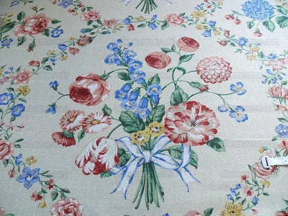 Scalamandre Lady's Fancy Print Rose Pink Green Bright Blue Purple Multi Rose Peony Tulip Hydrangea Raw Linen Heavy 16 Screens MSRP USD 216/y