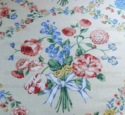 Scalamandre Lady's Fancy Print Rose Pink Green Bright Blue Purple Multi Rose Peony Tulip Hydrangea Raw Linen Heavy 16 Screens MSRP USD 216/y