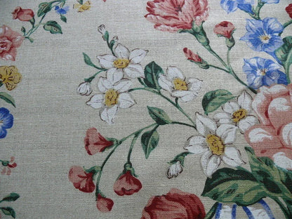 Scalamandre Lady's Fancy Print Rose Pink Green Bright Blue Purple Multi Rose Peony Tulip Hydrangea Raw Linen Heavy 16 Screens MSRP USD 216/y