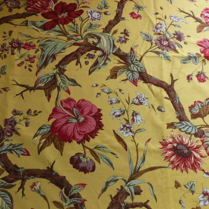 NOBILIS "ATALA" HAND PRINT YELLOW,RED PEONY  2.4 YD PIECE