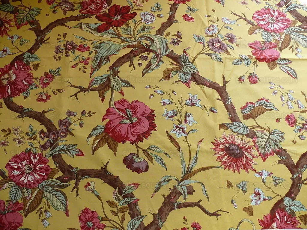 Nobilis "atala" Hand Print Yellow,red Peony  2.4 Yd Piece
